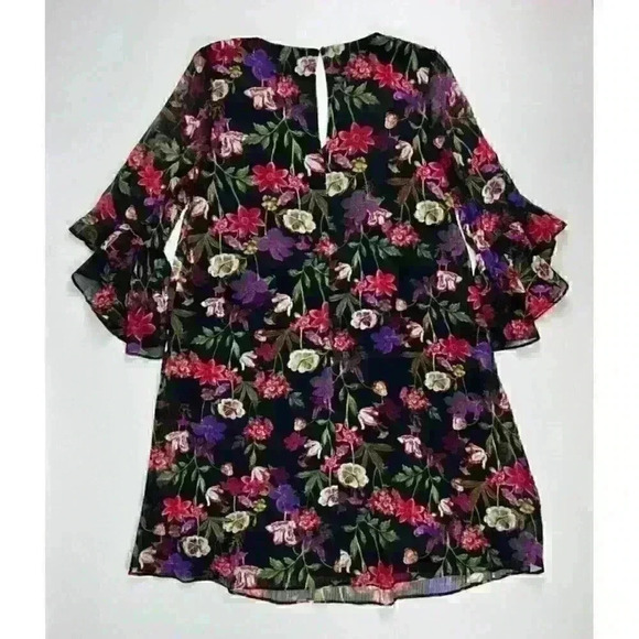 NEW! Calvin Klein Womens 6 V-Neck 3/4 Ruffle Sleeve Floral Chiffon Dress NWT $99 - Picture 4 of 5
